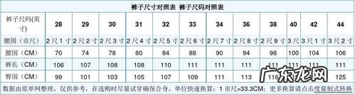裤子尺码对照表男 裤子尺码对照表男